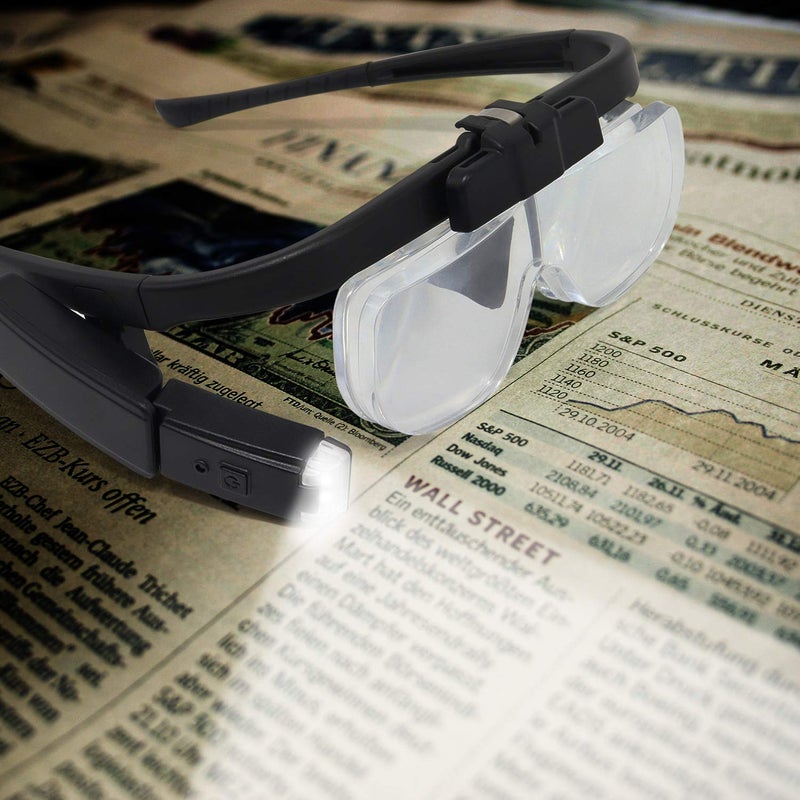 Reliancer LED Head Mount Magnifier Glasses with 3 Detachable Lenses 2 Led Professional Jeweler Loupe Light USB Rechargeable Hands Free Headband Magnifying Glass for Reading Watch & Electronic Repair Sewing - Image 4